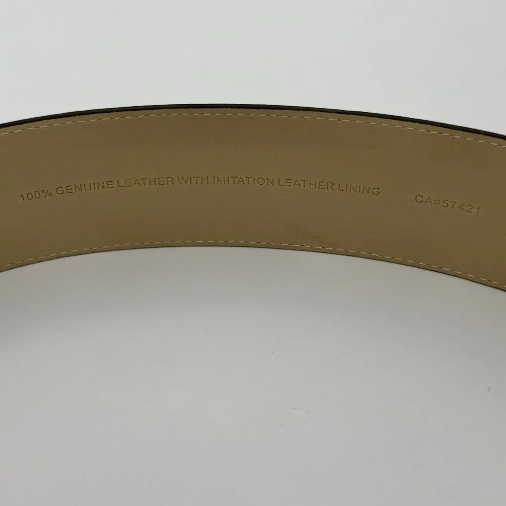 ANN TAYLOR Belt Women's S Brown Leather Blue Cream Double Gold Tone Buckle READ